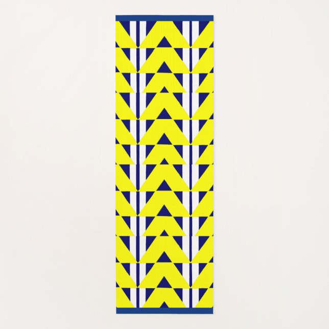 abstract yellow blue and white print yoga mat (Front)