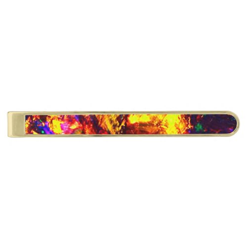 ABSTRACT YELLOW BLUE COLORFUL OPAL PHOTO GOLD FINISH TIE CLIP
