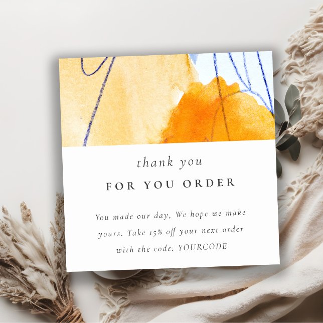 Abstract Yellow Blue Watercolor Art Thank You  Square Business Card (Creator Uploaded)