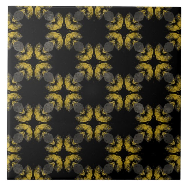 Abstract Yellow, Bronze, and Black Pattern Ceramic Tile (Front)