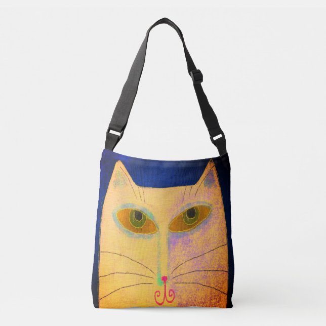 Abstract Yellow Cat Crossbody Bag (Front)