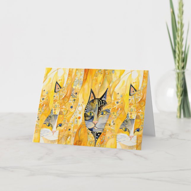 Abstract yellow cat thank you card (Front)