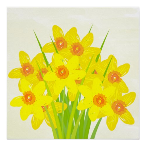 Abstract Yellow Daffodils Watercolor Art Poster