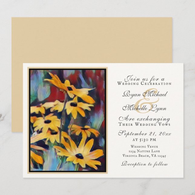 Abstract Yellow Daisy Floral Art Wedding Invitation (Front/Back)