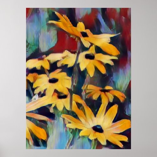Abstract Yellow Daisy Flowers Floral Garden Art Poster