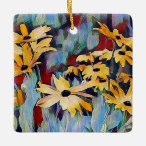 Abstract Yellow Daisy Flowers Floral Garden Ceramic Ornament