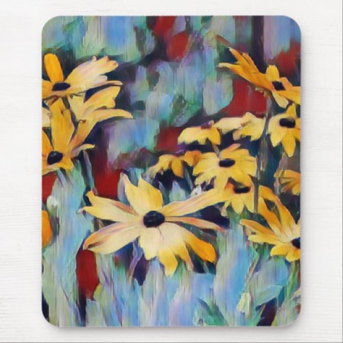 Abstract Yellow Daisy Flowers Floral Garden Mouse Pad