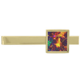 ABSTRACT YELLOW DARK BLUE COLORFUL OPAL PHOTO GOLD FINISH TIE CLIP