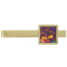 ABSTRACT YELLOW DARK BLUE COLORFUL OPAL PHOTO GOLD FINISH TIE CLIP