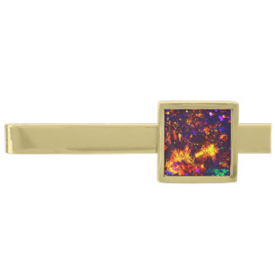 ABSTRACT YELLOW DARK BLUE COLORFUL OPAL PHOTO GOLD FINISH TIE CLIP