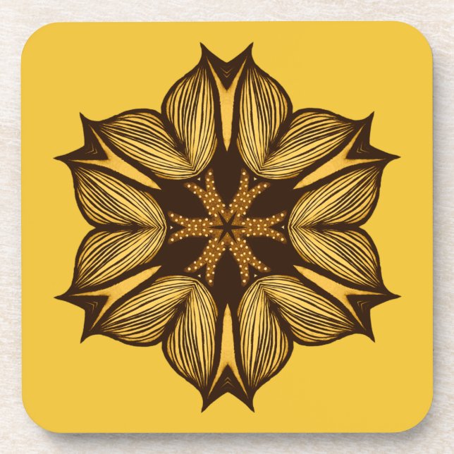 Abstract Yellow Flower Beverage Coaster (Front)