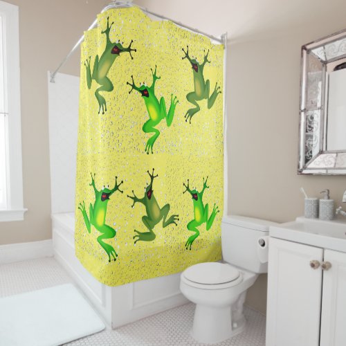 Abstract Yellow Frogs in Raindrops Shower Curtain