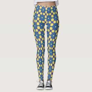 Abstract Yellow Geometric Pattern on Blue Leggings