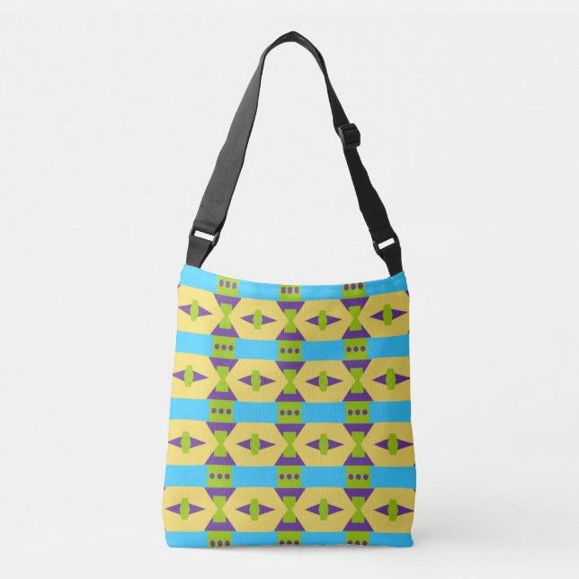 Abstract Yellow Green and Blue Pattern with Dots Crossbody Bag (Front)