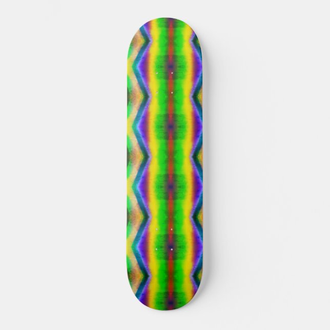 Abstract Yellow Green Blue Red Sawtooth Stripe Skateboard (Front)