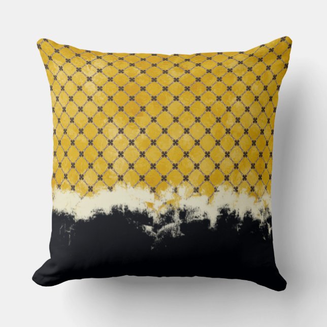 Abstract Yellow, Grey, Bronze Pattern Throw Pillow (Front)