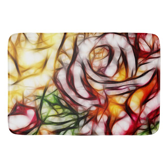 Abstract Yellow Light Rose Artistic Floral Glow Bathroom Mat (Front)