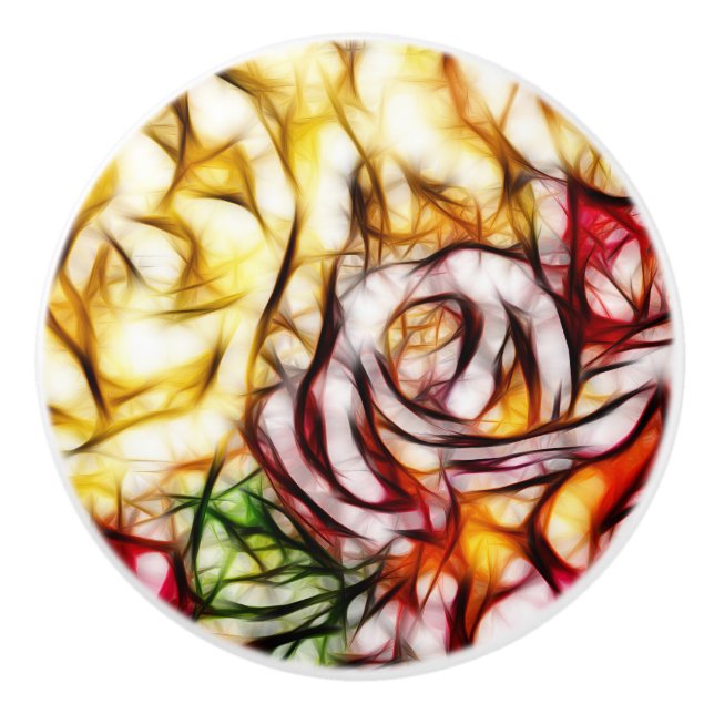 Abstract Yellow Light Rose Artistic Floral Glow Ceramic Knob (Front)
