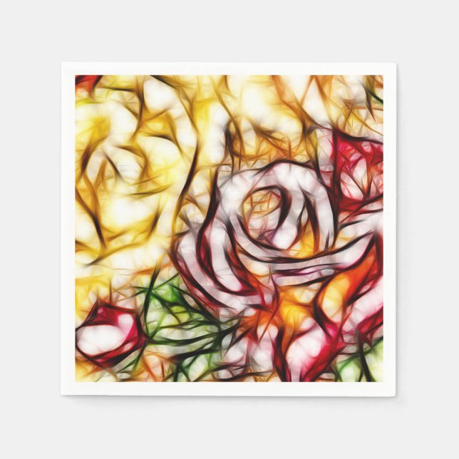 Abstract Yellow Light Rose Artistic Floral Glow Paper Napkins (Front)