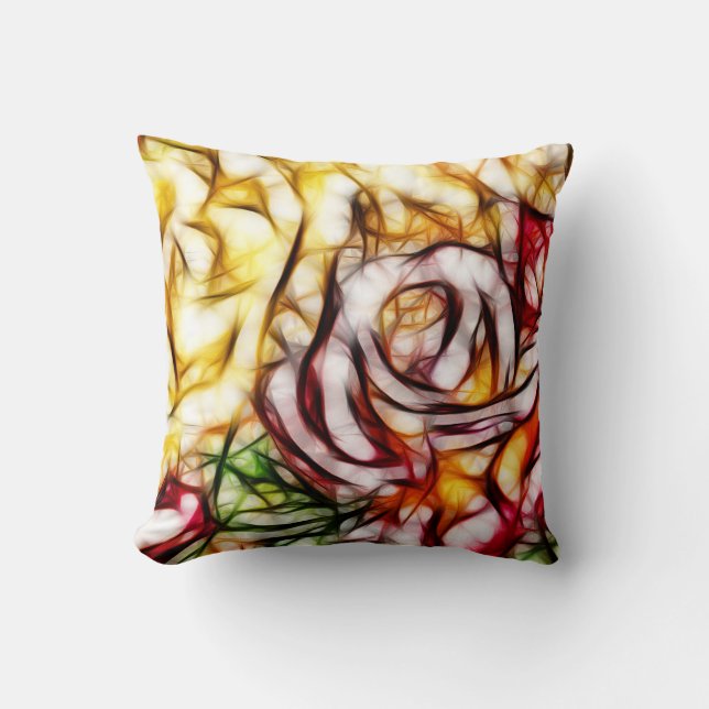 Abstract Yellow Light Rose Artistic Floral Glow Throw Pillow (Front)