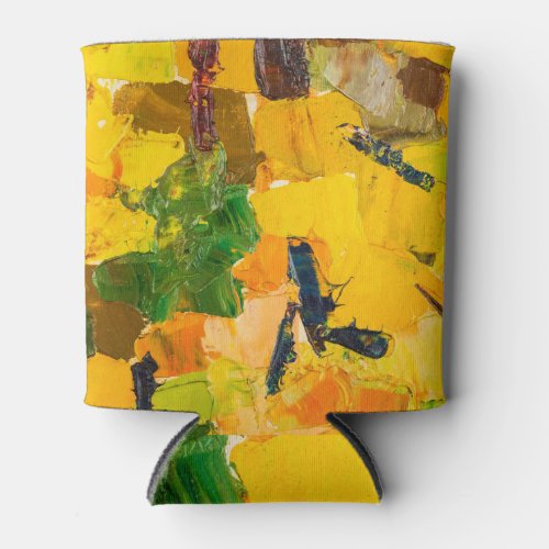 Abstract Yellow Oil Canvas Painting Can Cooler