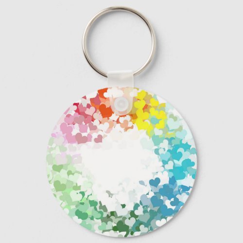 Abstract Yellow Orange Blue Green Pink Red Hearts Keychain