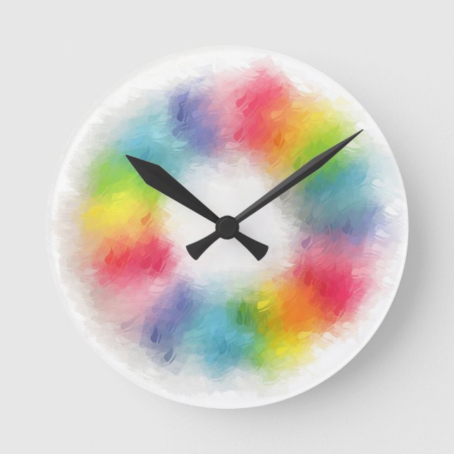 Abstract Yellow Orange Blue Green Pink Red Purple Round Clock (Front)
