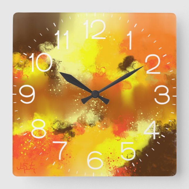 Abstract Yellow Orange Contemporary Home Decor Square Wall Clock (Front)