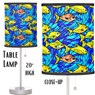 Abstract Yellow & Orange Fish Swirling Blue Water Table Lamp