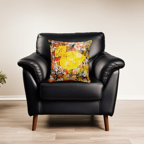 Abstract Yellow Orange Painting Grungy Throw Pillow