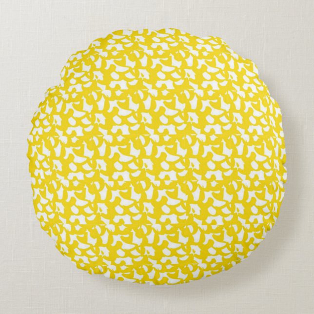 Abstract Yellow Pattern Art Design Cotton  Round Pillow (Front)