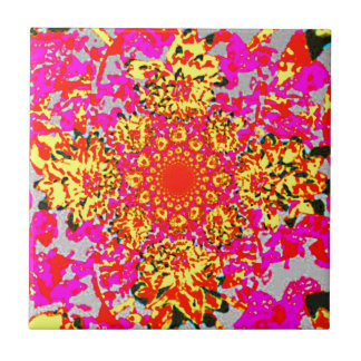 Abstract Yellow Pink Floral Dahlia Flower Pattern Ceramic Tile