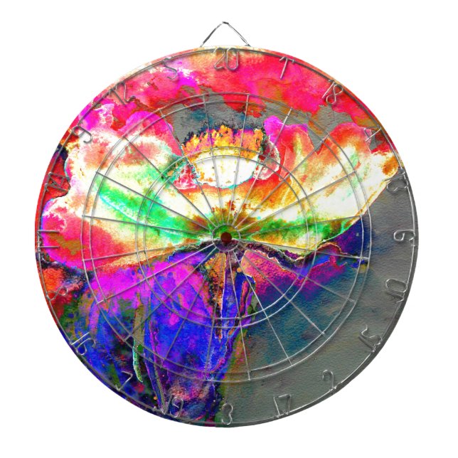 Abstract yellow pink watercolor floral painting  dart board (Front)