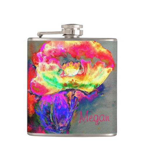 Abstract yellow pink watercolor floral painting  flask