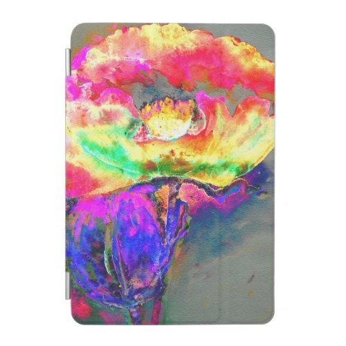 Abstract yellow pink watercolor floral painting  iPad mini cover