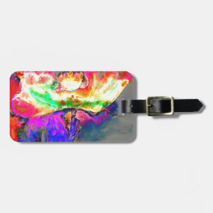Abstract yellow pink watercolor floral painting luggage tag