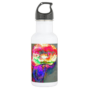 Abstract yellow pink watercolor floral painting water bottle