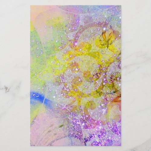 ABSTRACT YELLOW PURPLE WAVES FLORAL SWIRLS STATIONERY