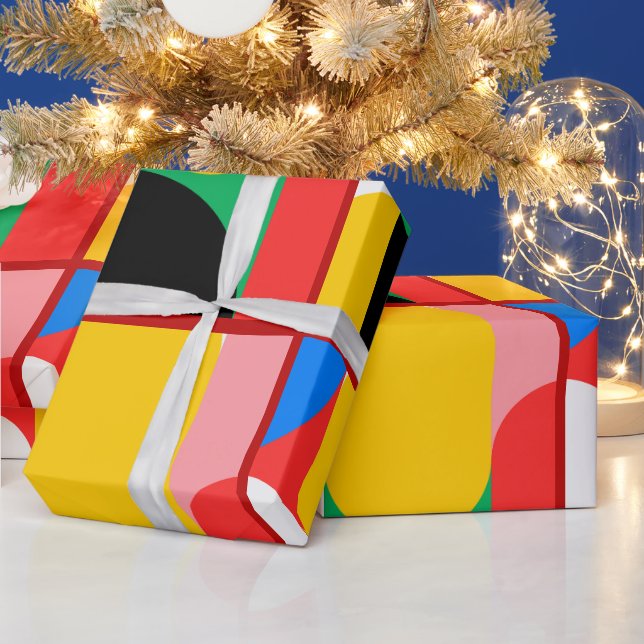 Abstract Yellow Red Bold Colors Geometric Pattern  Wrapping Paper (Holidays)