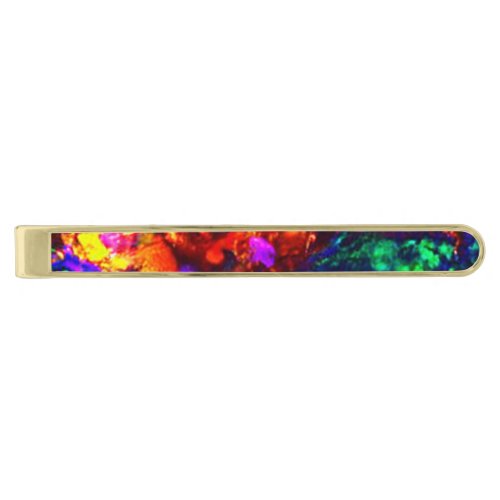 ABSTRACT YELLOW RED GREEN COLORFUL OPAL PHOTO GOLD FINISH TIE CLIP