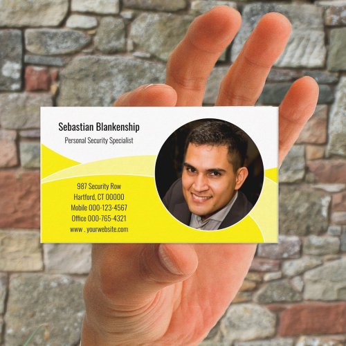 Abstract Yellow Security Professional Custom Photo Business Card
