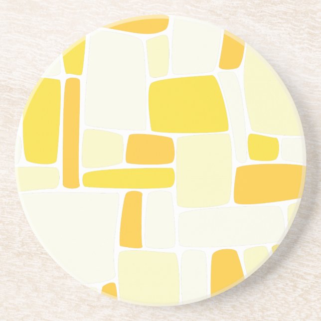 Abstract Yellow Squares Sandstone Coaster (Front)