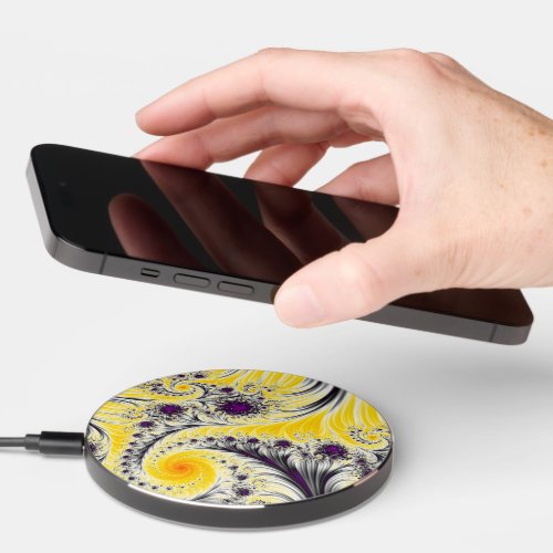 Abstract Yellow Swirly Fractal Wireless Charger