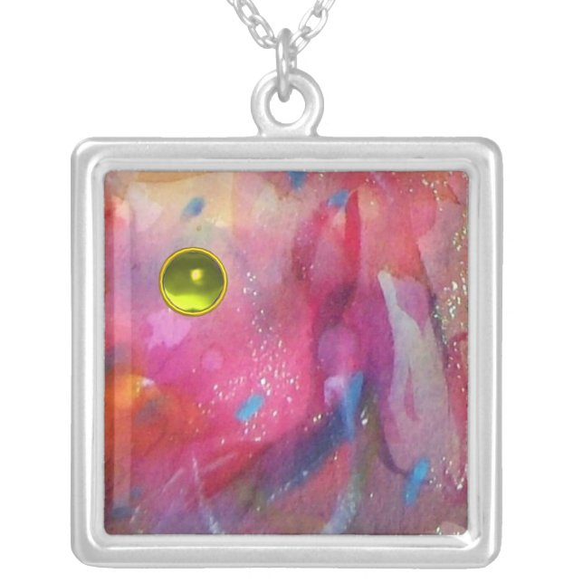 ABSTRACT , Yellow Topaz Silver Plated Necklace (Front)