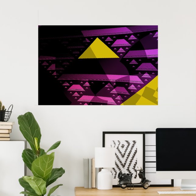 Abstract Yellow Triangle Modern Fractal Art Poster (Home Office)