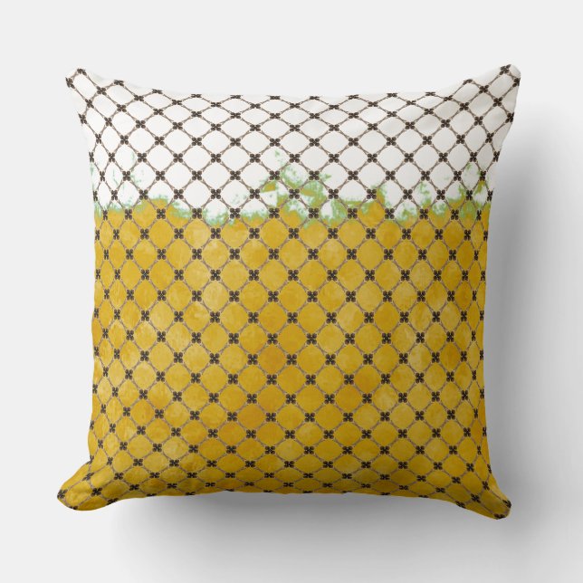 Abstract Yellow, White, Bronze Pattern Throw Pillow (Front)