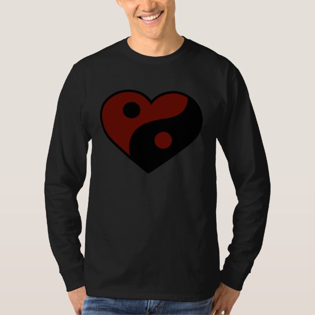 ABSTRACT YIN YANG BLACK AND DARK RED PEACE SYMBOL T-Shirt (Front)