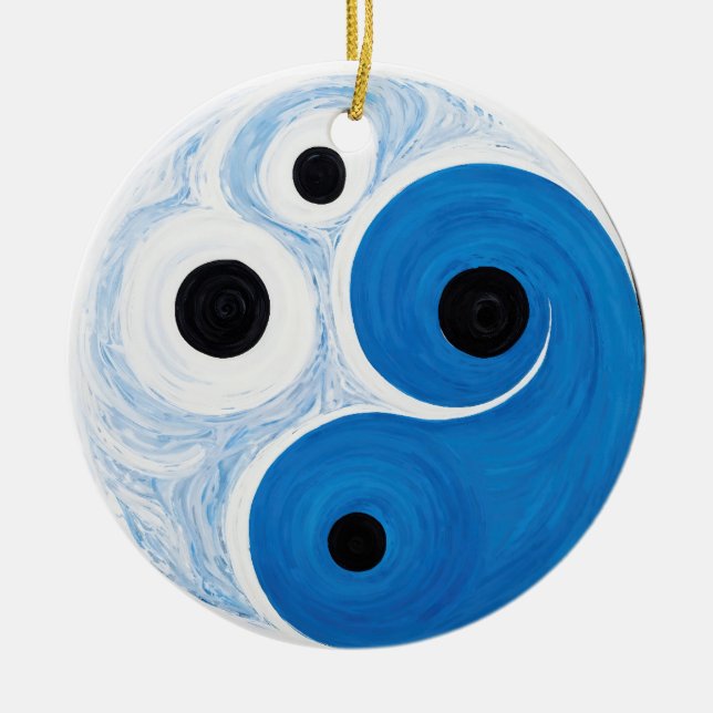 Abstract Yin Yang: Modernist Blue & White  Ceramic Ornament (Front)