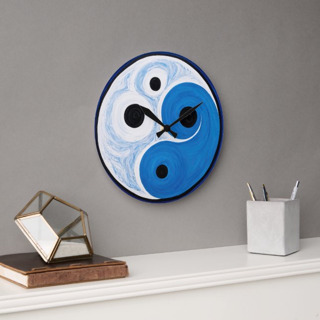 Abstract Yin Yang: Modernist Blue & White  Large Clock (Office)