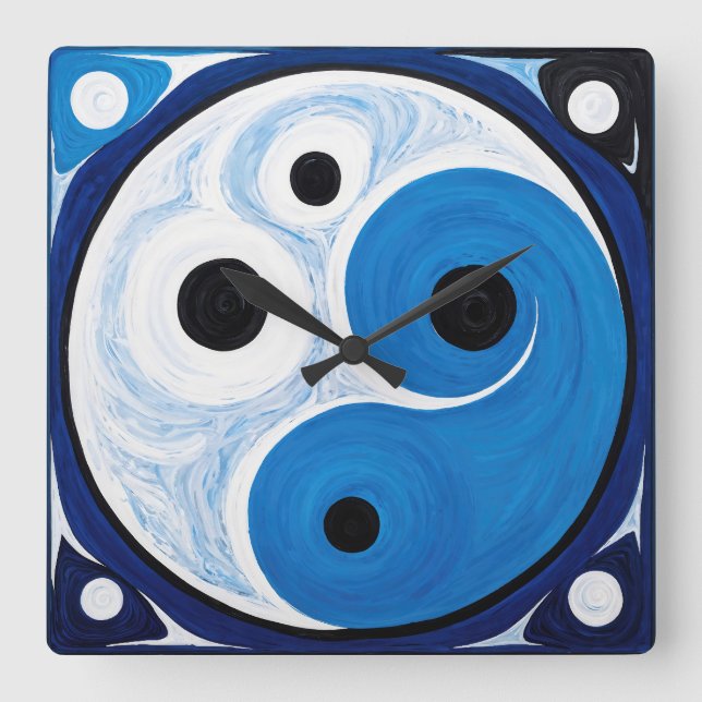 Abstract Yin Yang: Modernist Blue & White  Square Wall Clock (Front)